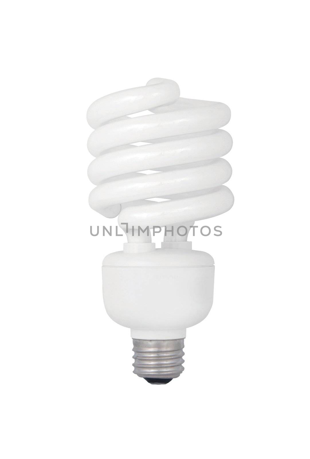 Energy saving fluorescent light bulb on white