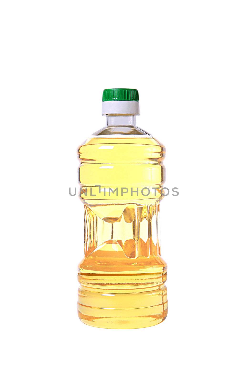 Yellow sunflower oil in a plastic bottle
