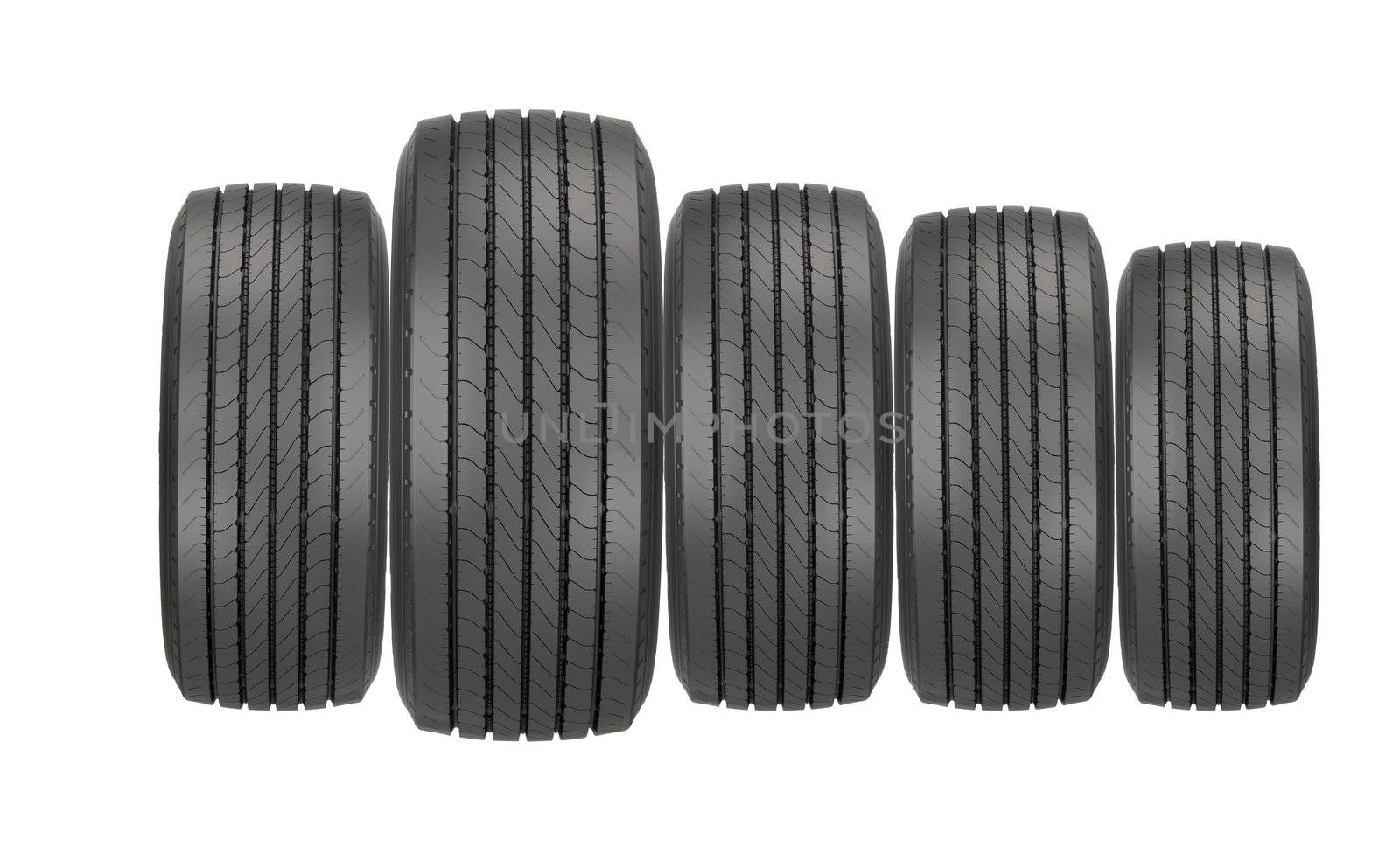 Column of tires isolated on the white background