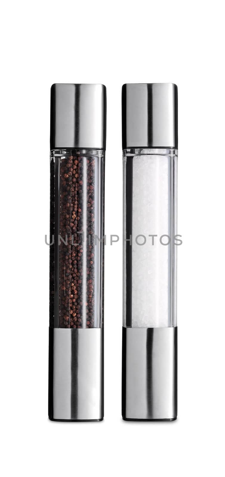 Glass salt and pepper shakers isolated