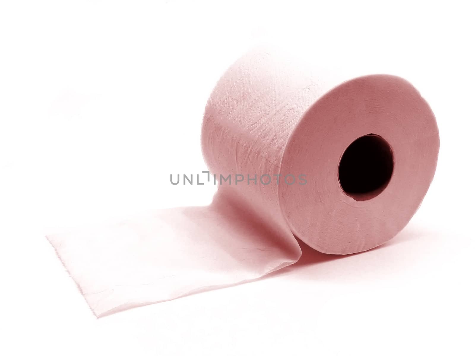 The roll of pink toilet paper isolated on white background