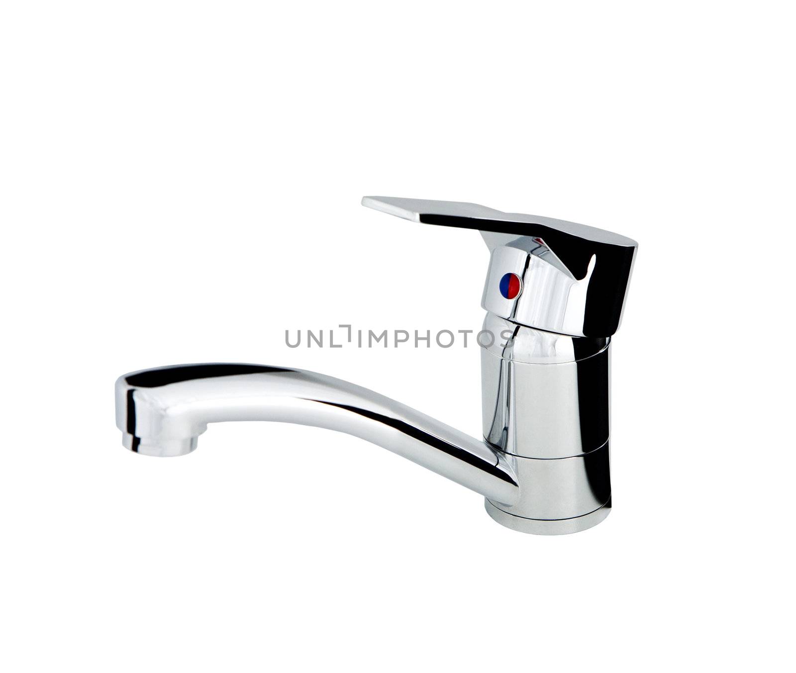 silver metallic water tap on white background