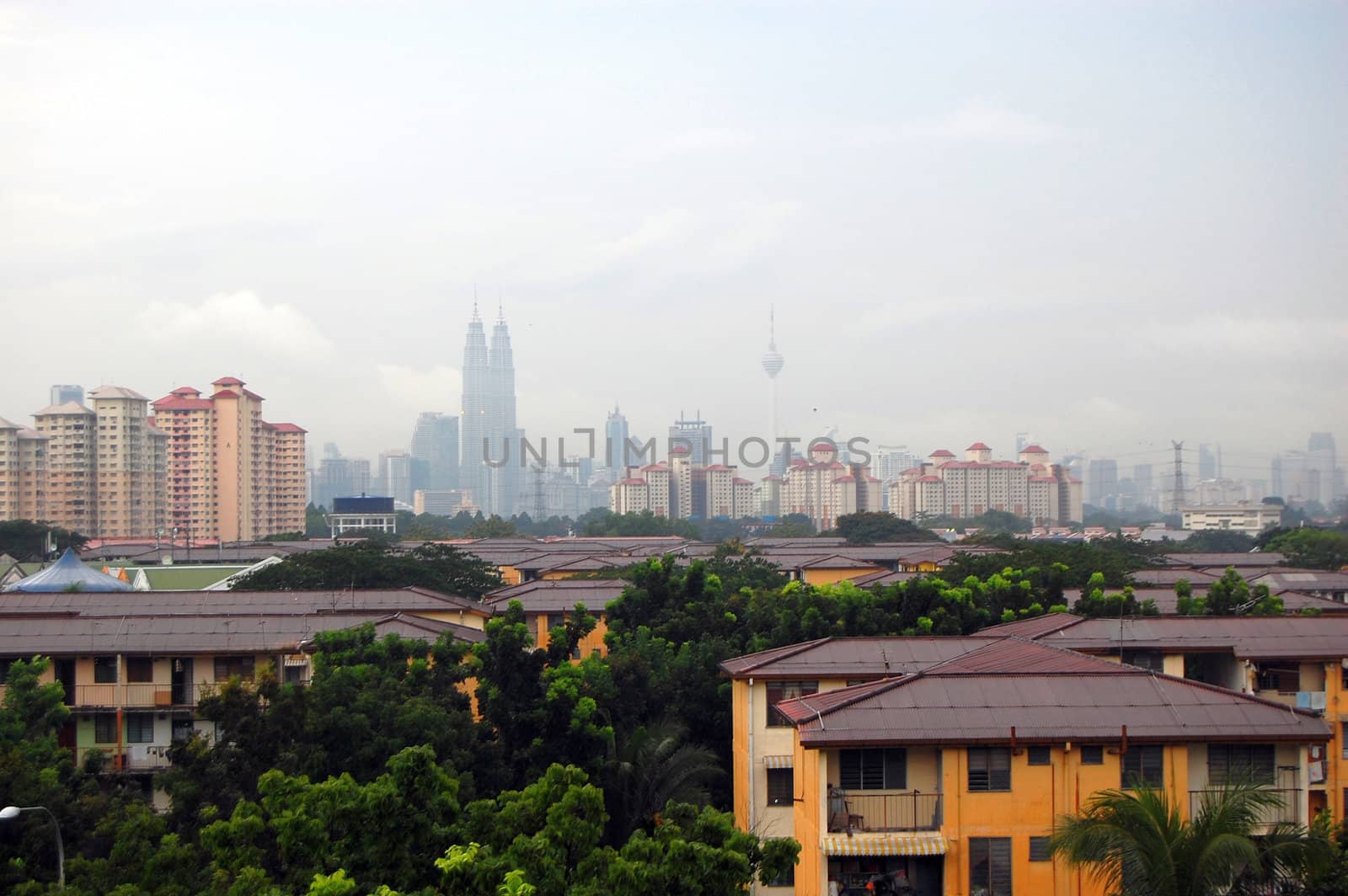 Kuala Lumpur scenic view to suburb and city center, Malaysia