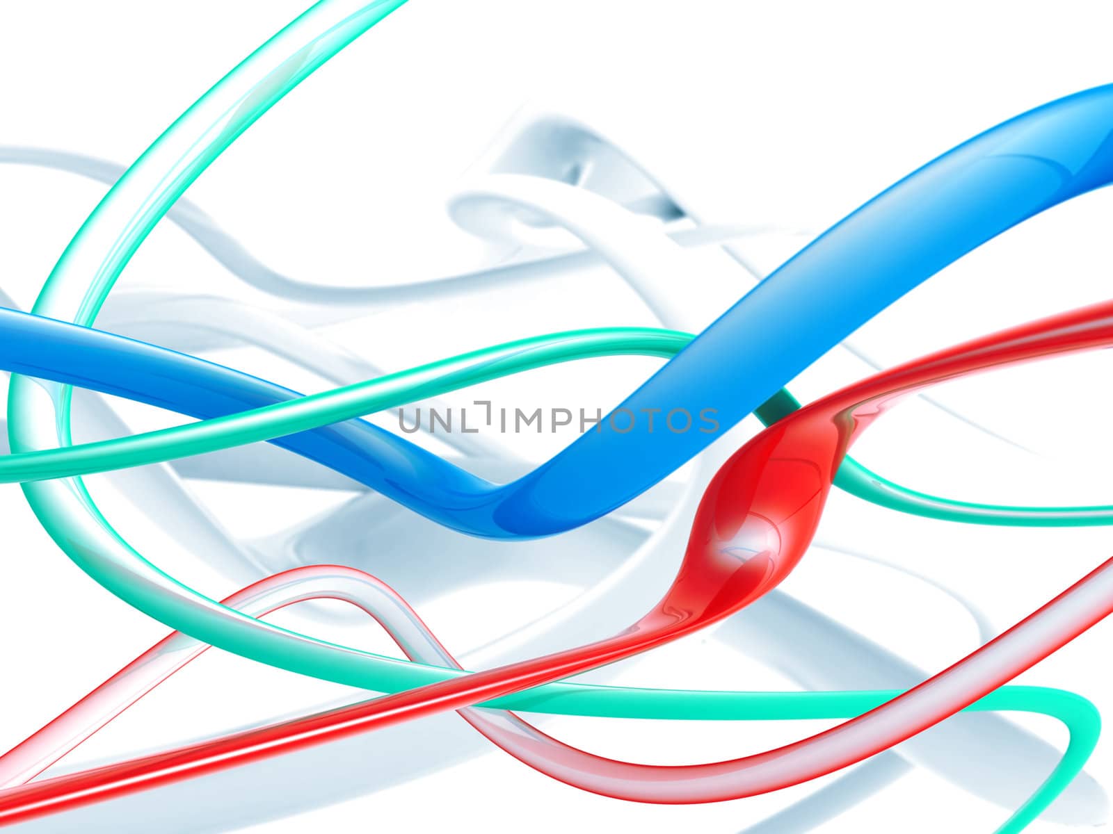 Abstract red and blue and green waves on white as a background