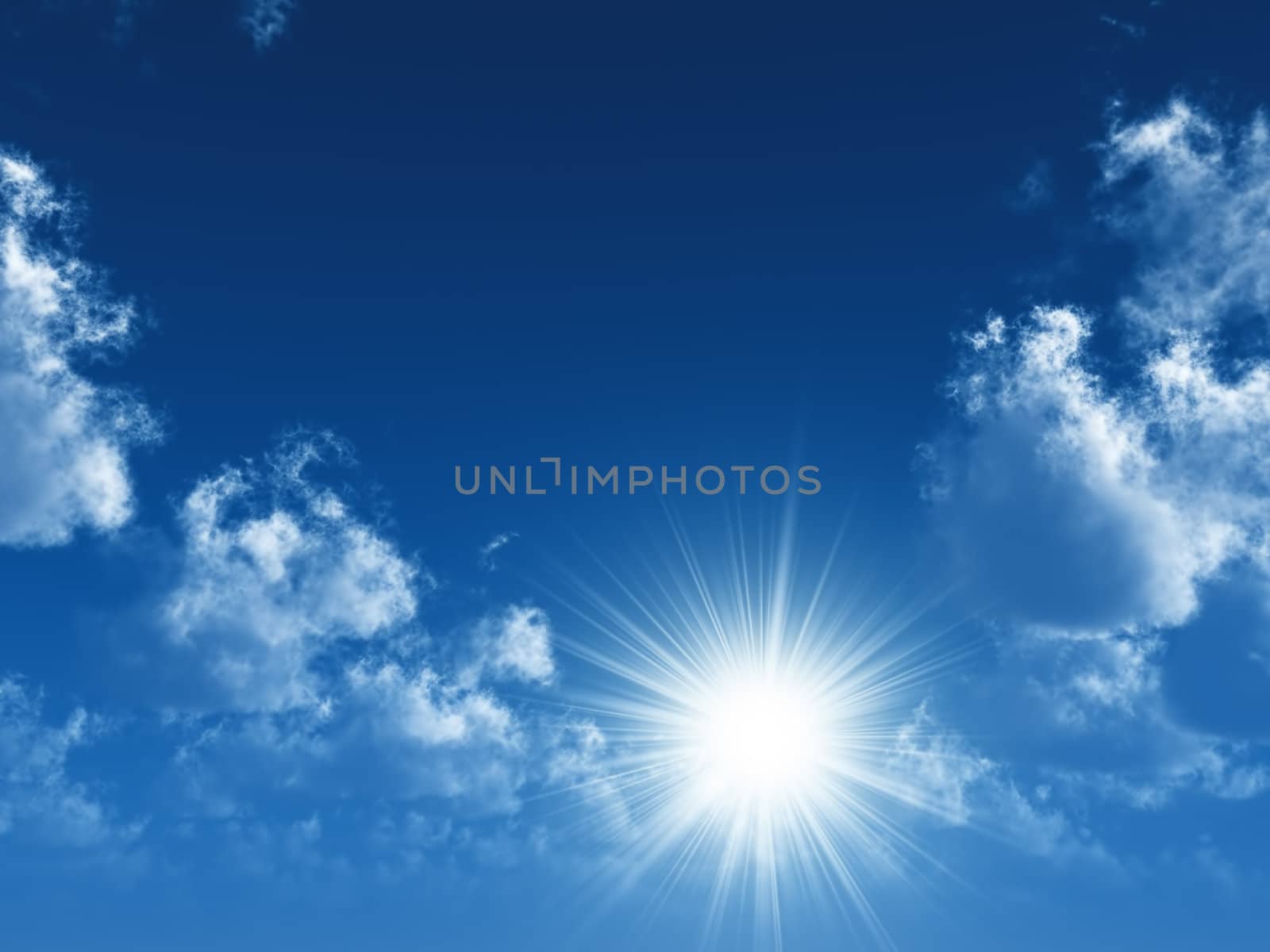beams of the sun which are making the way through clouds in the blue sky