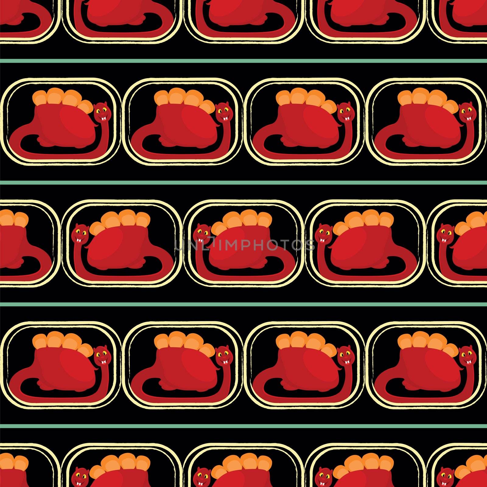 seamless pattern with many  red dinosaur on black background