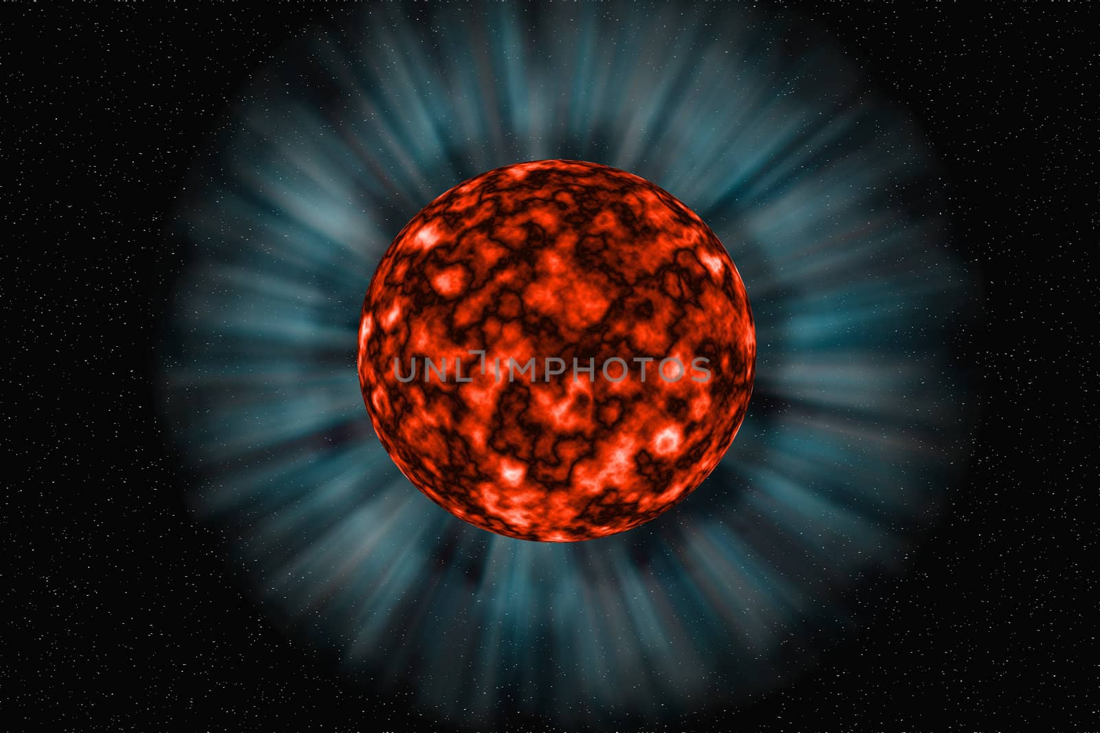 Unknown fiery planet on a dark  background in space
