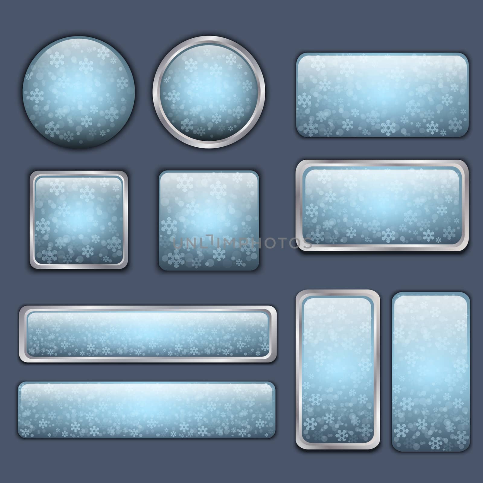 Glossy Blue winter buttons with snowflakes