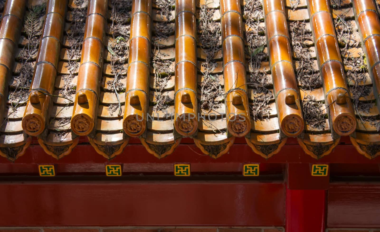 Closeup photo of traditional Chinese style eaves in a temple