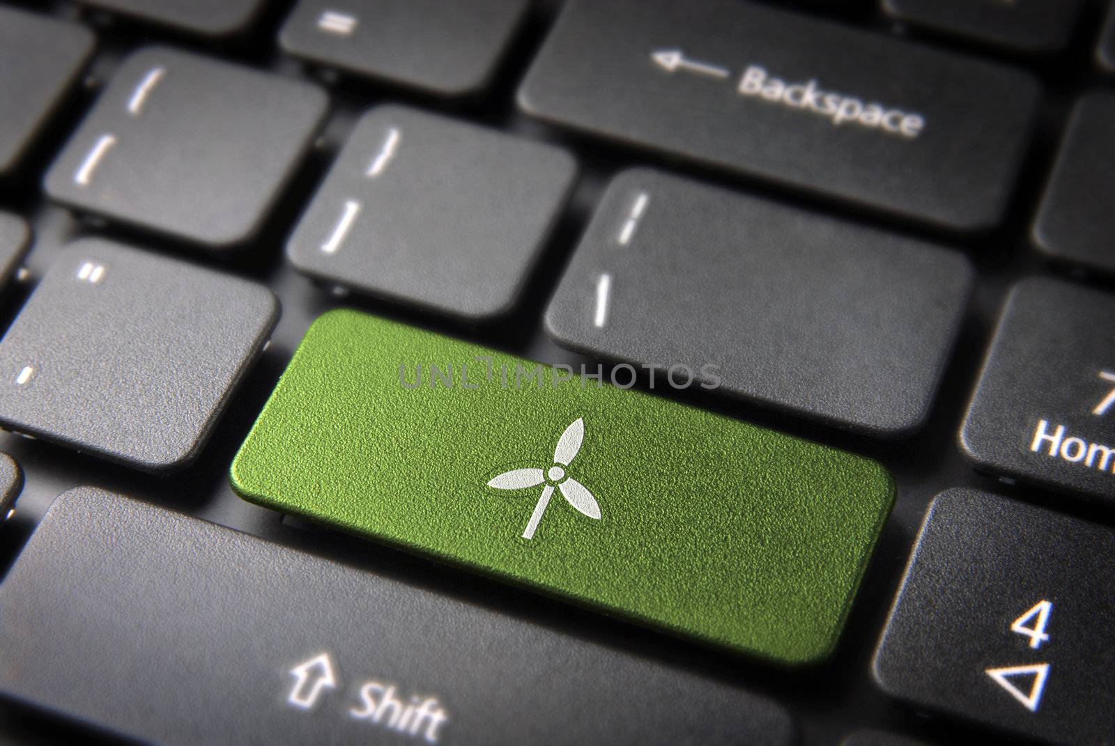 Go green wind energy keyboard key, environment background by cienpies