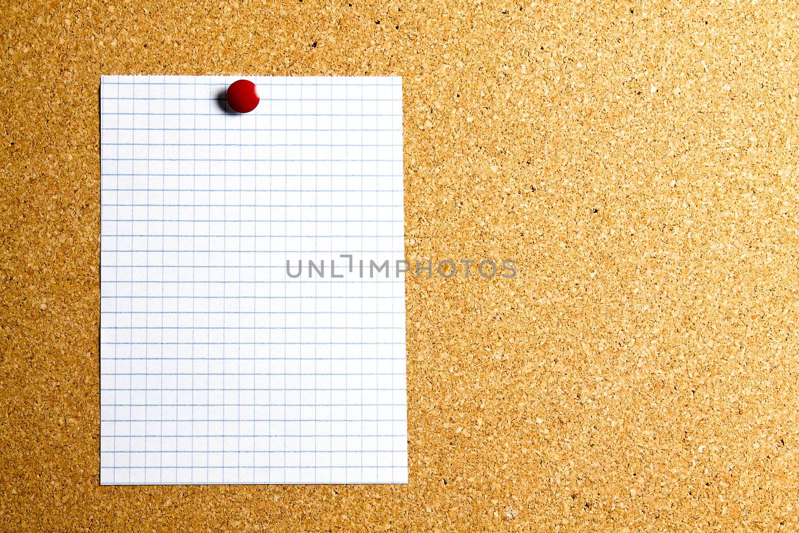 sheet of paper hanging on a red panel of cork