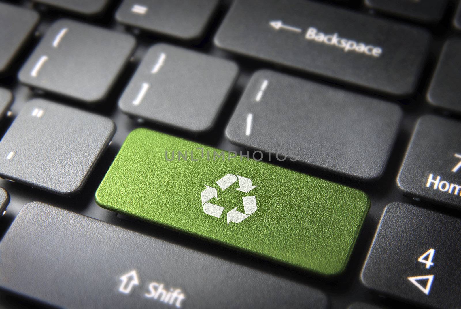 Recycle keyboard key, environmental background by cienpies