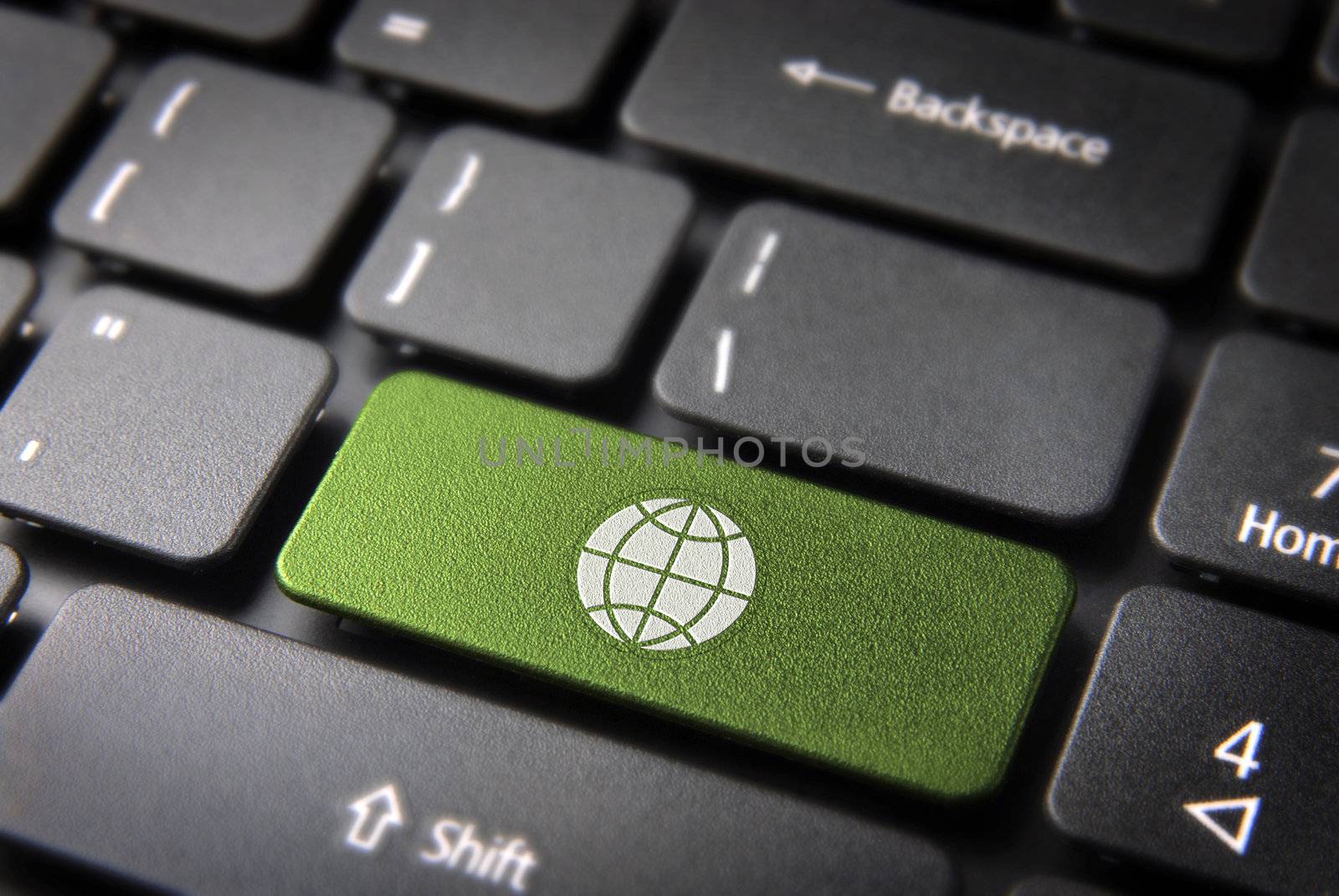 Go green globe keyboard key, ecology background by cienpies