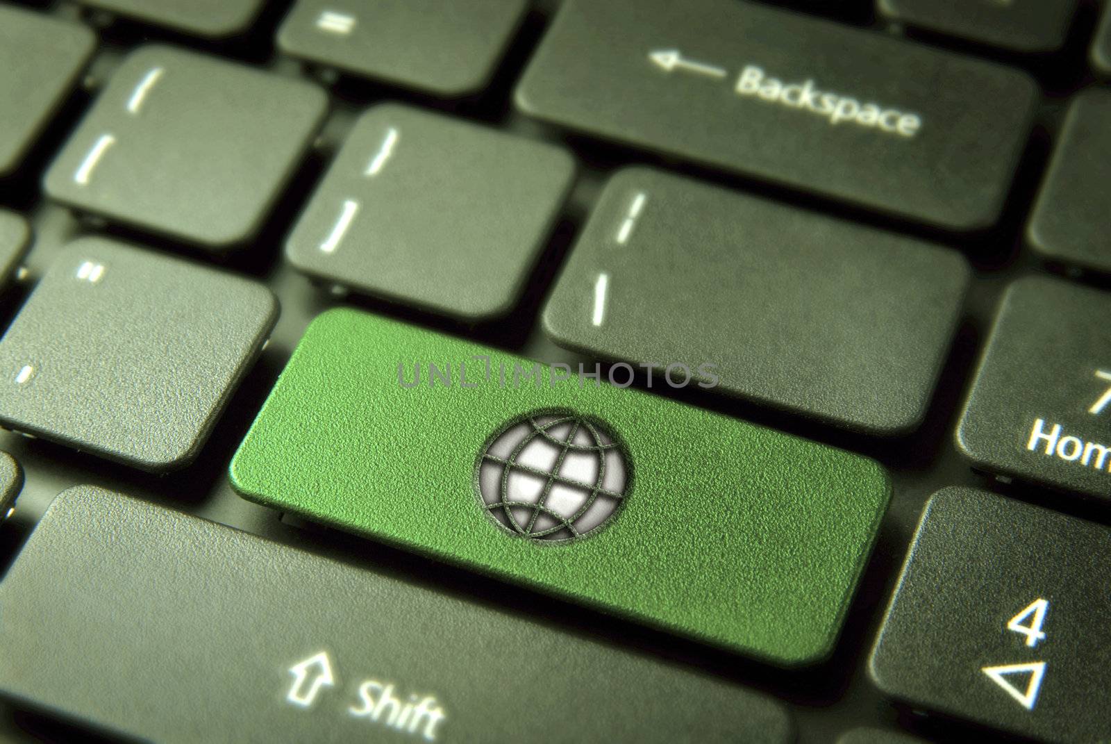 Go green keyboard key with globe icon, environment background by cienpies