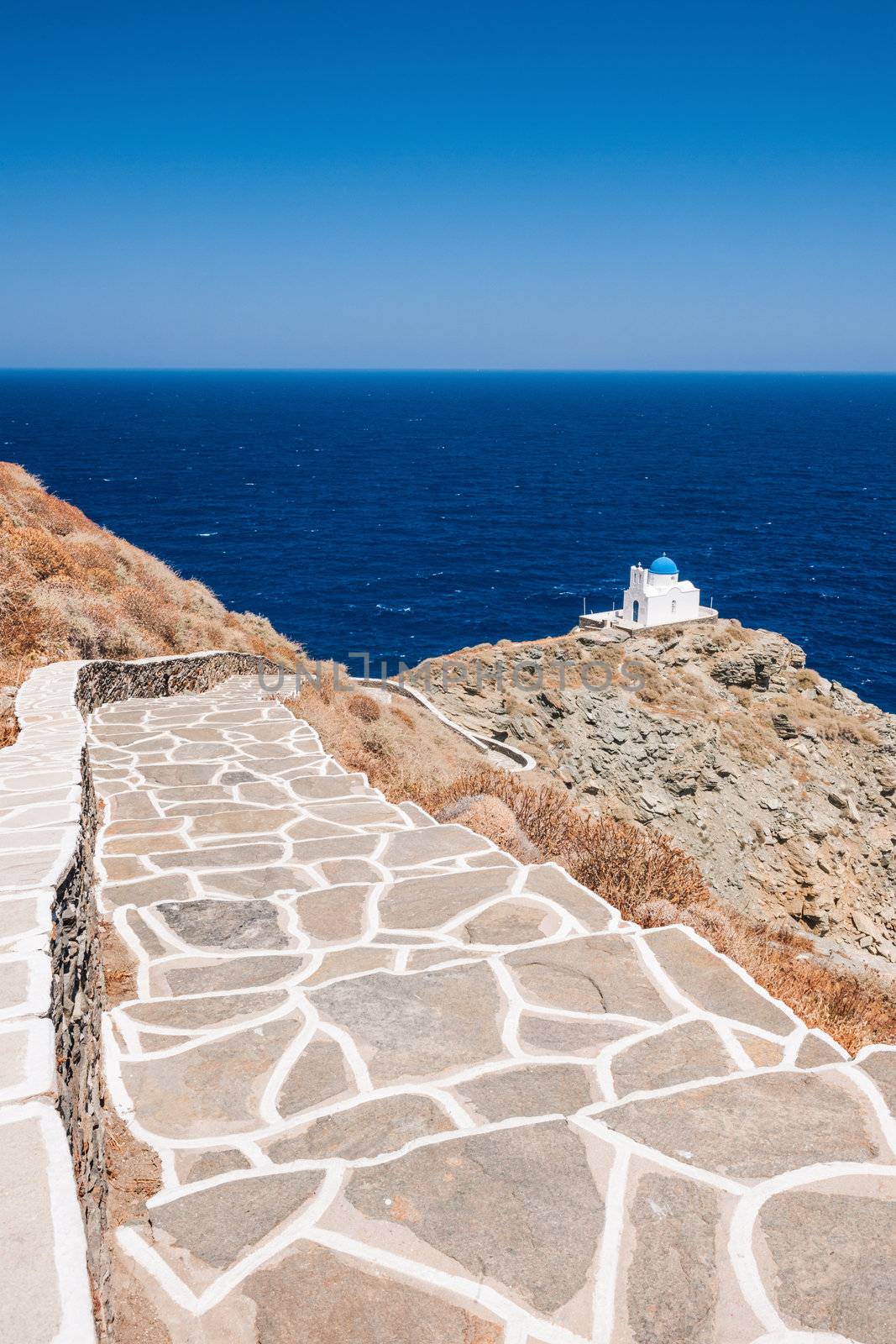 Stairway leading to the chapel of 7 Martyrs, on the Greek island of Sifnos.