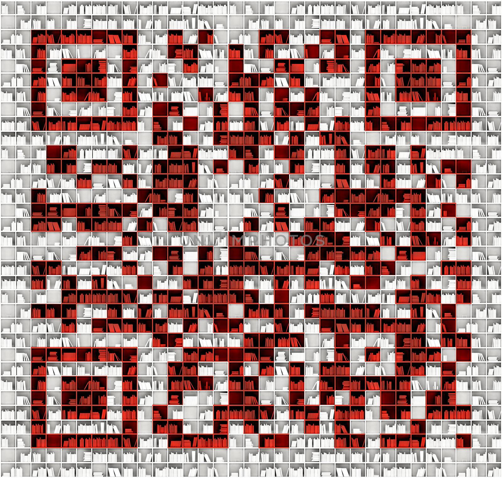 QR code in matrix of bookshelfs (illustrated concept)