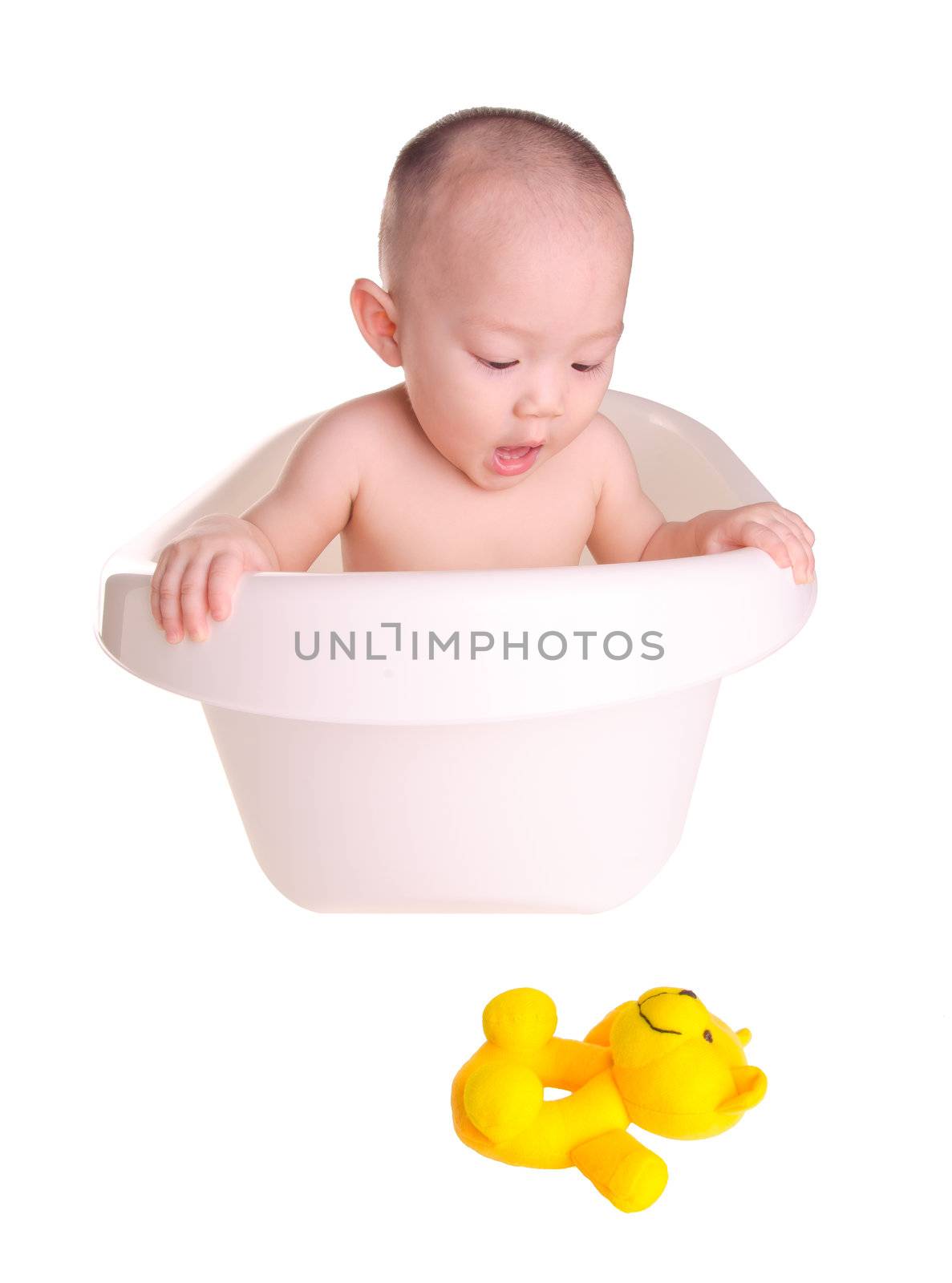 baby boy, asian Cute baby boy  having bath in tub