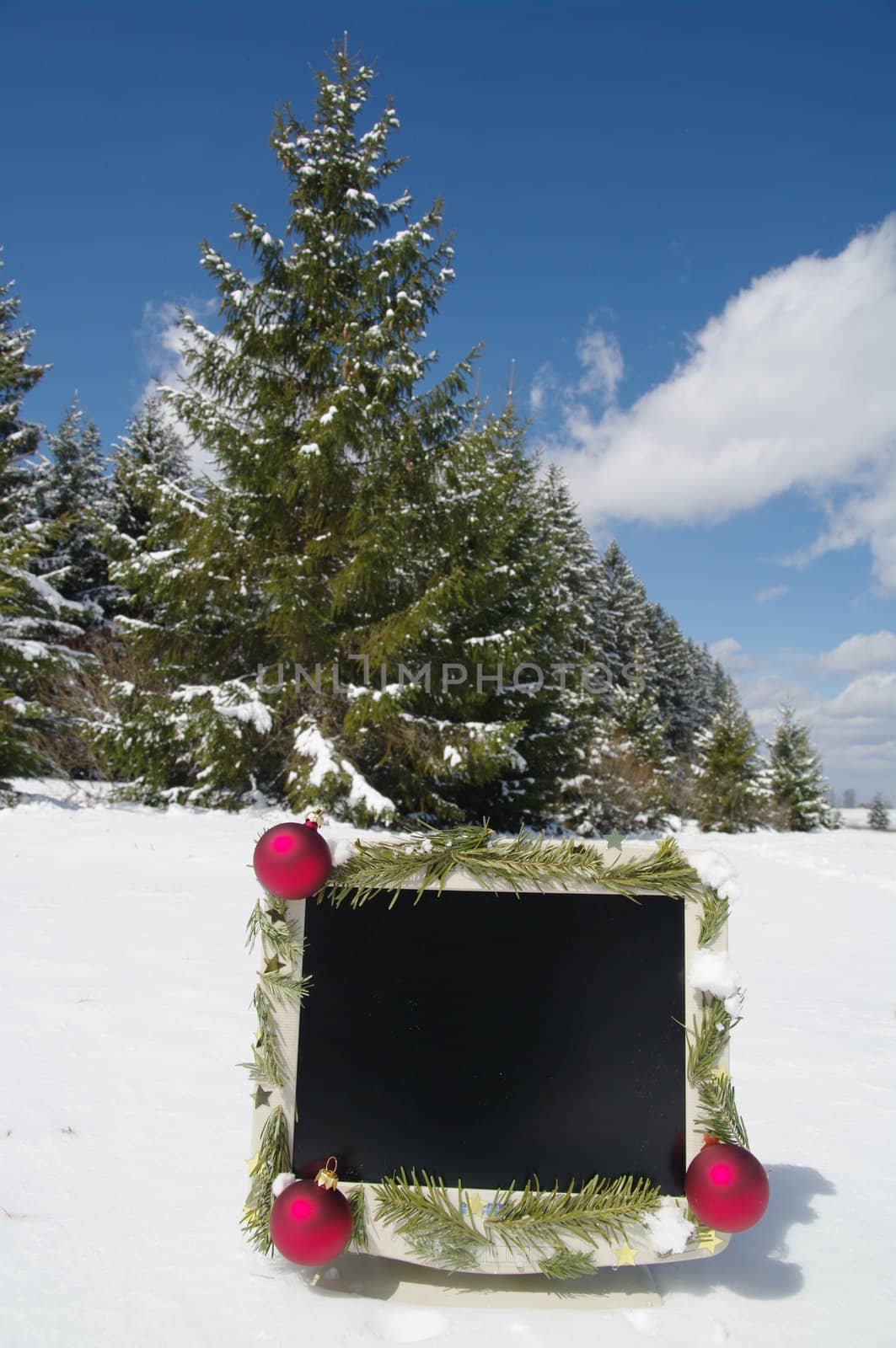 a decorated screen in snowy winter landscape a decorated screen in snowy winter landscape