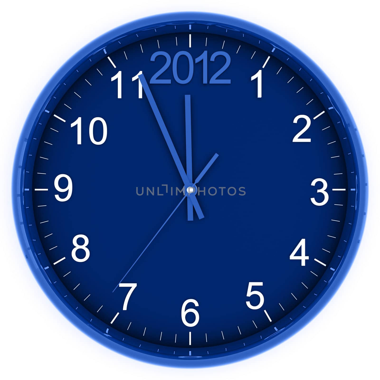 blue round clock with arrows and number 2012  in the top part