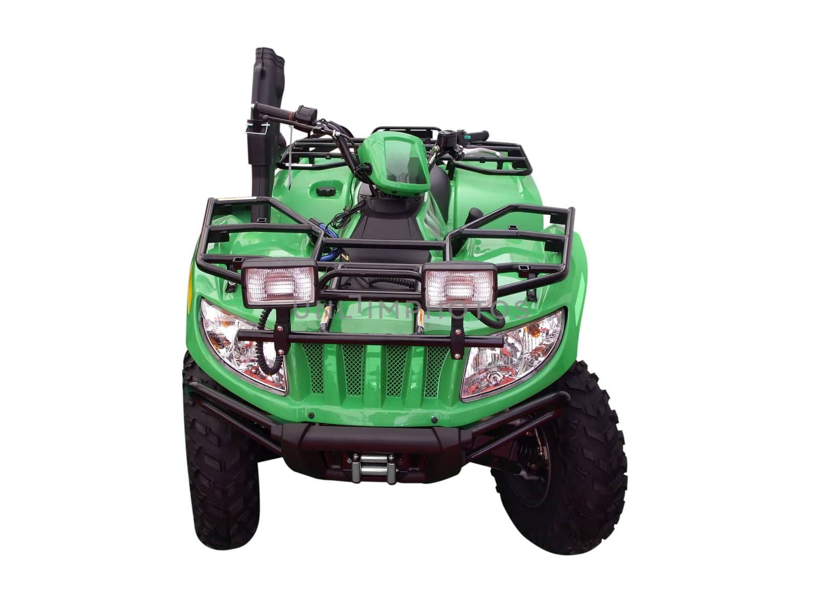 Front of green quadbike isolated