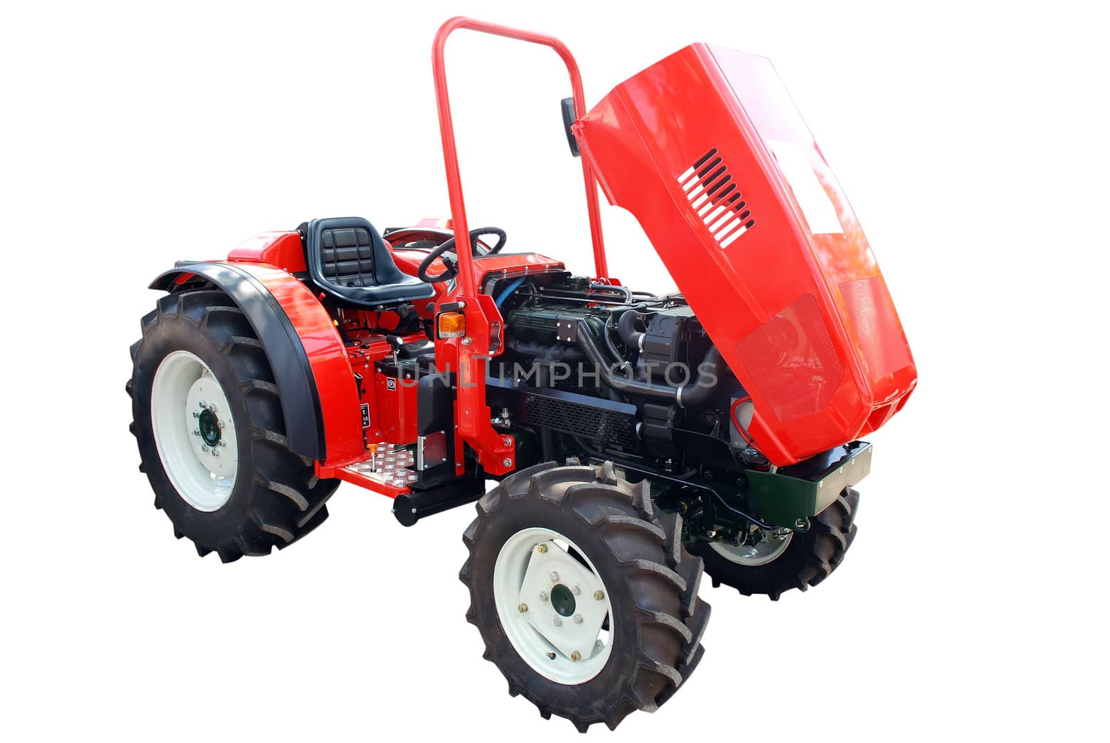 Tractor with open engine isolated