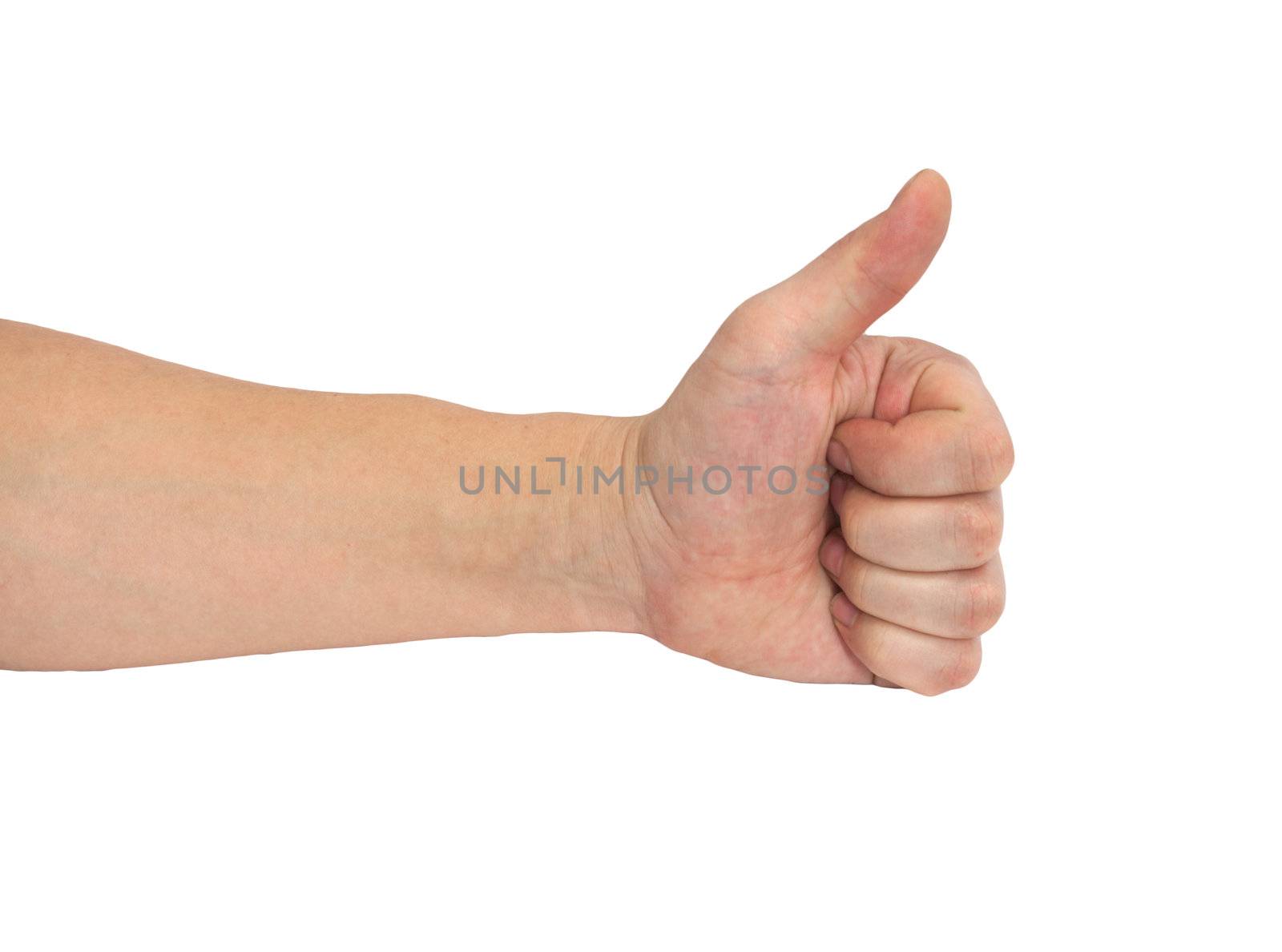 The man's hand is isolated on a white background 