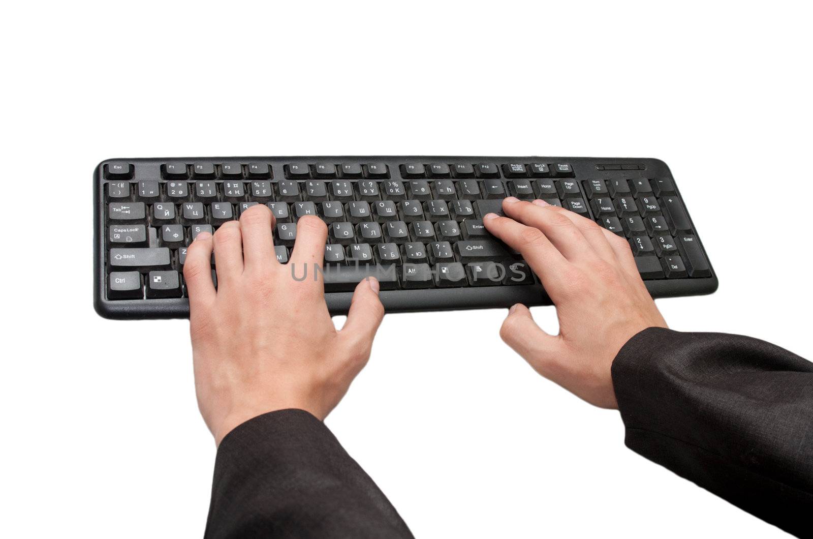 hands with the keyboard on a white background