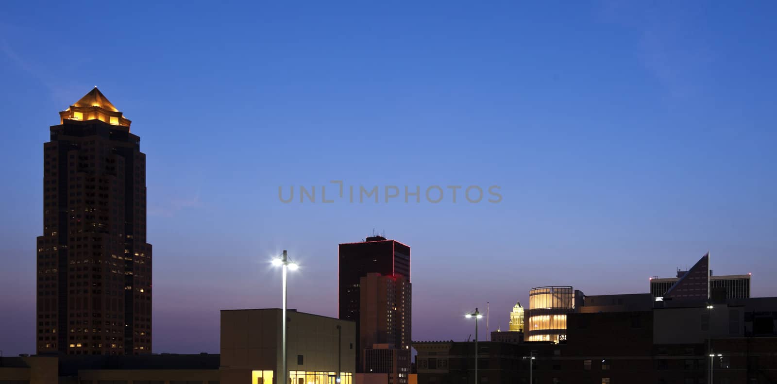 Downtown of Des Moines, Iowa before sunrise