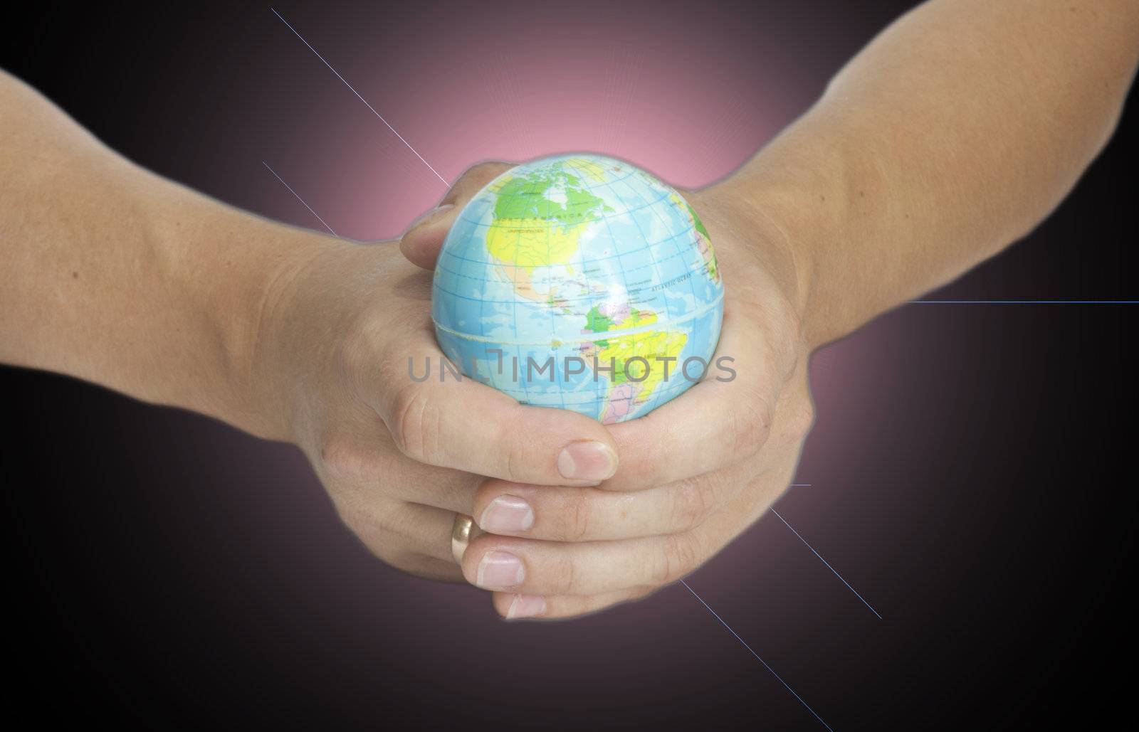 Man holding a glowing earth globe in his hands 
