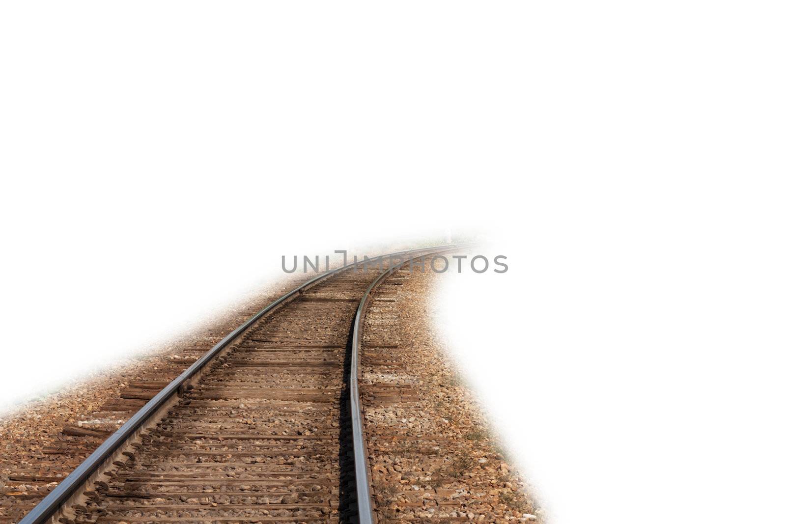 railroad extending to the white background