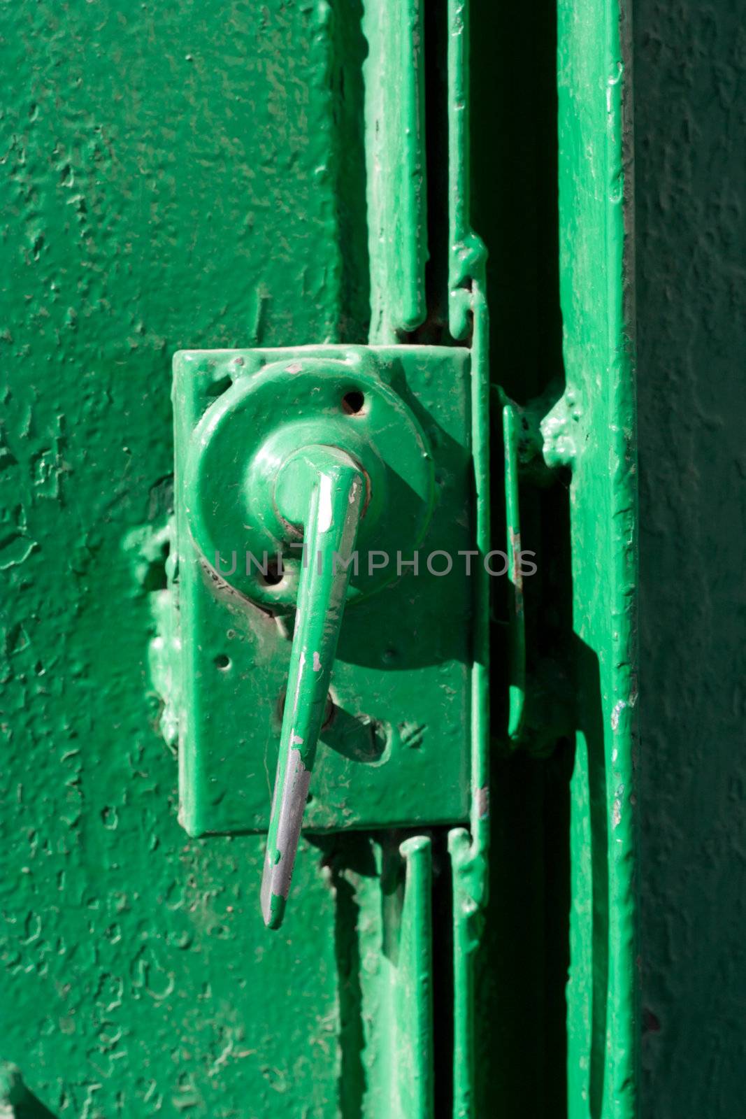 Old Green Door Handle and Lock 