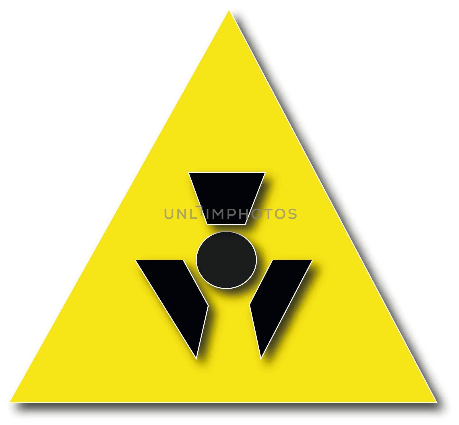 Nuclear radiation warning sign isolated on white