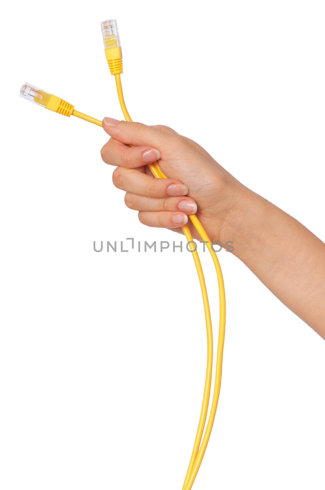 woman holding LAN cords in the hand