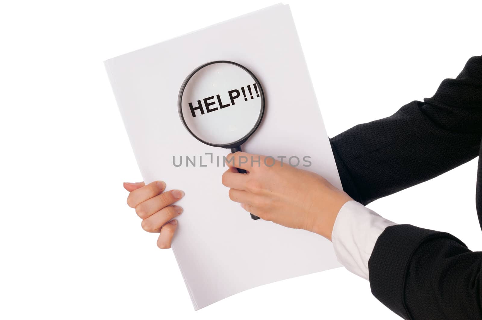 Businesswoman reviewing a prayer in aid from her workers