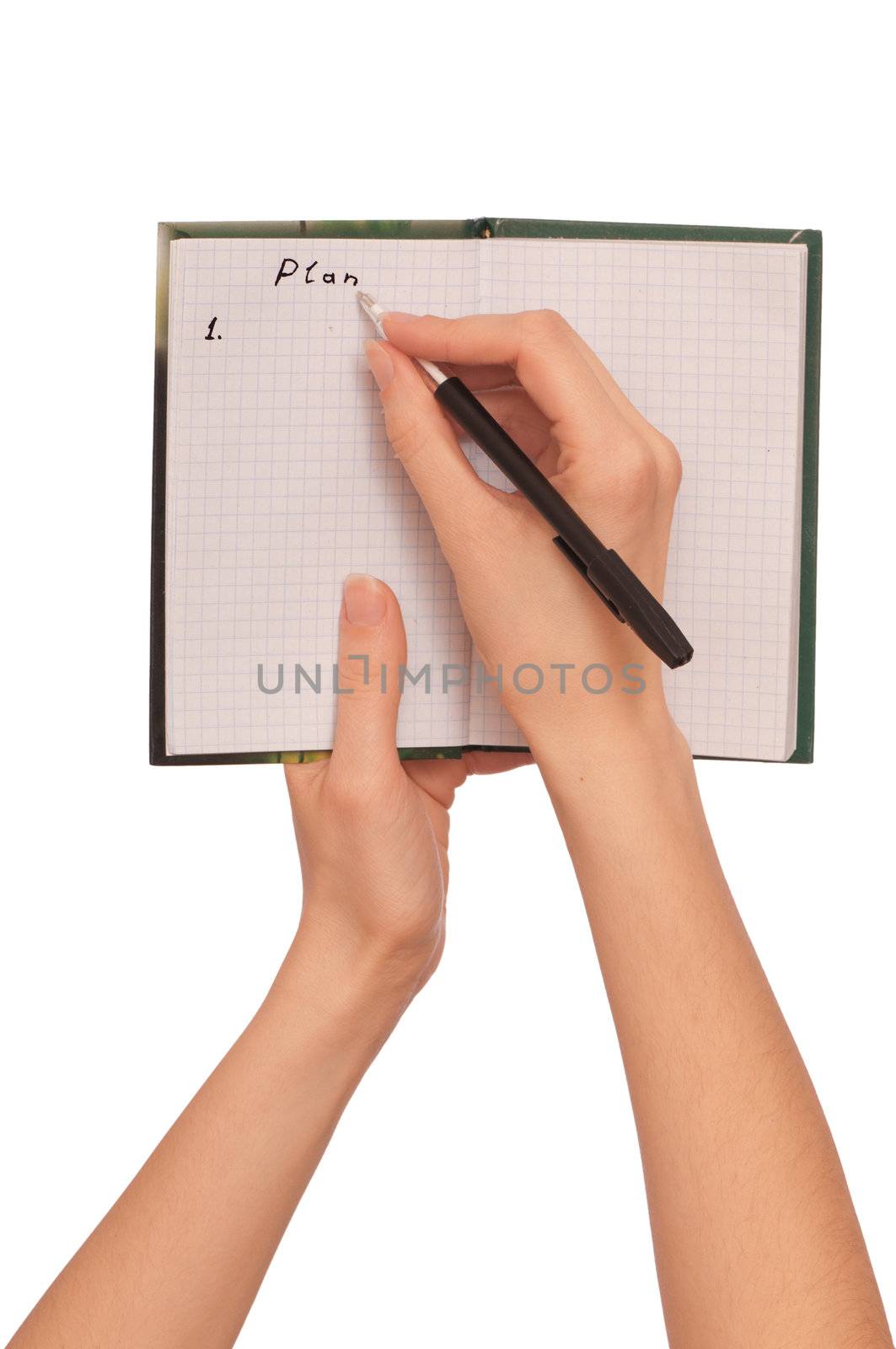 The woman creates the daily plan of action