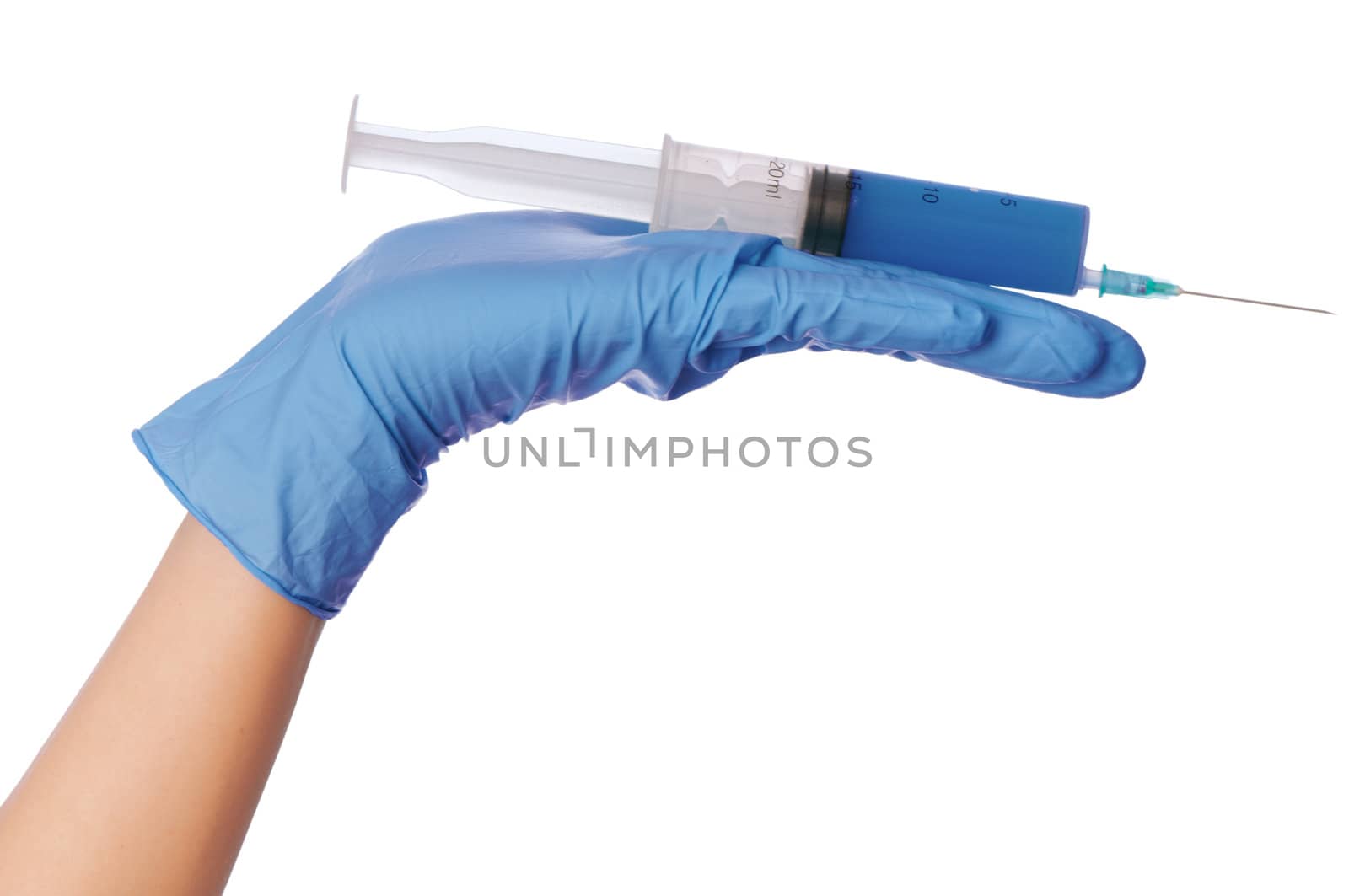 Woman holds in the hand syringe with a new antibiotic