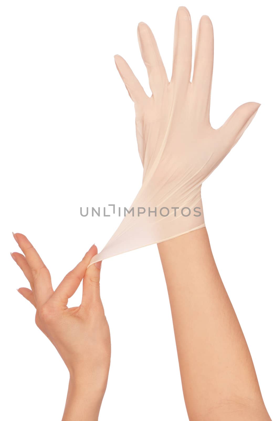 Doctor putting on sterilized medical glove for making operation