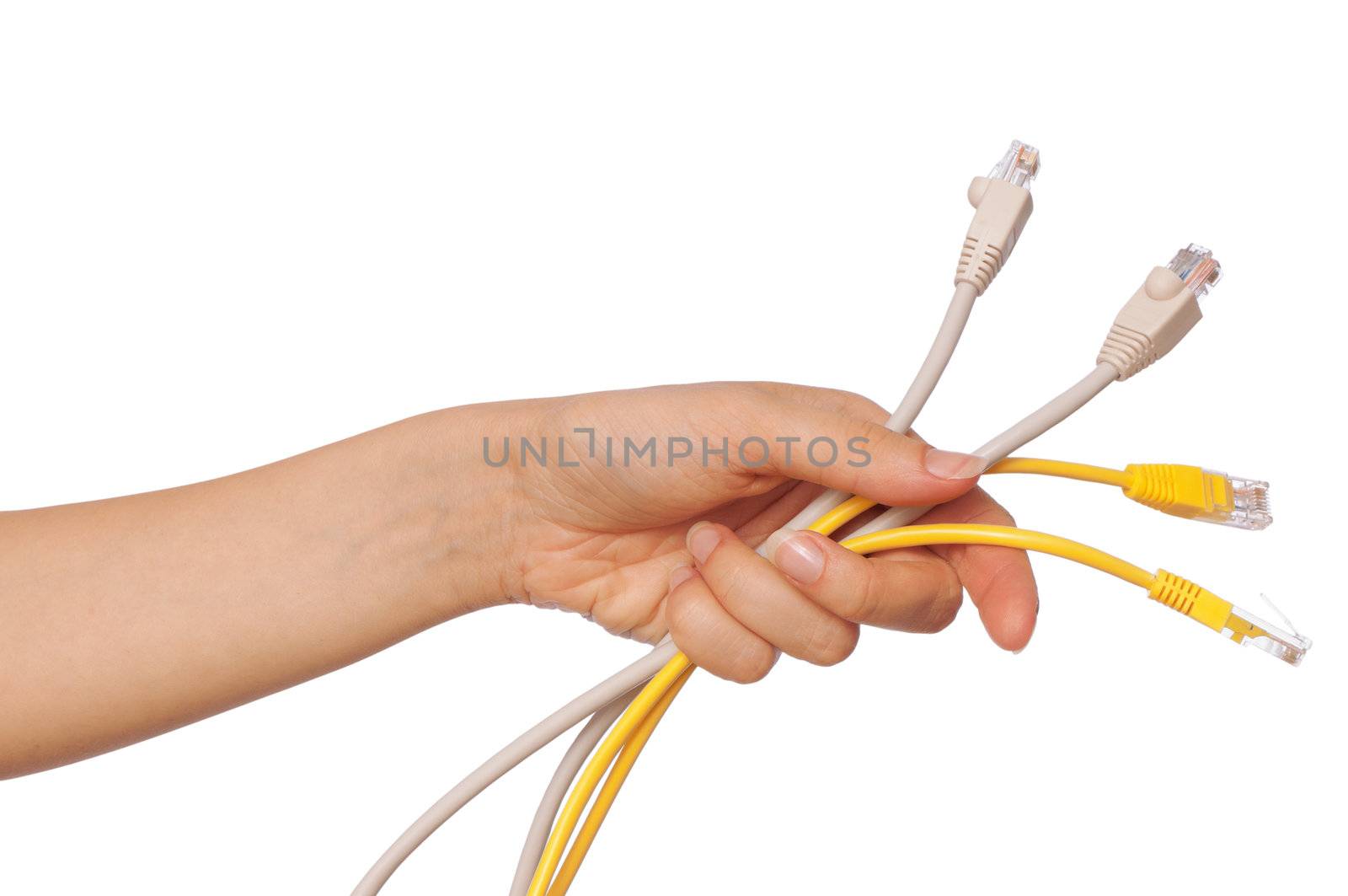 woman holding LAN cords in the hand