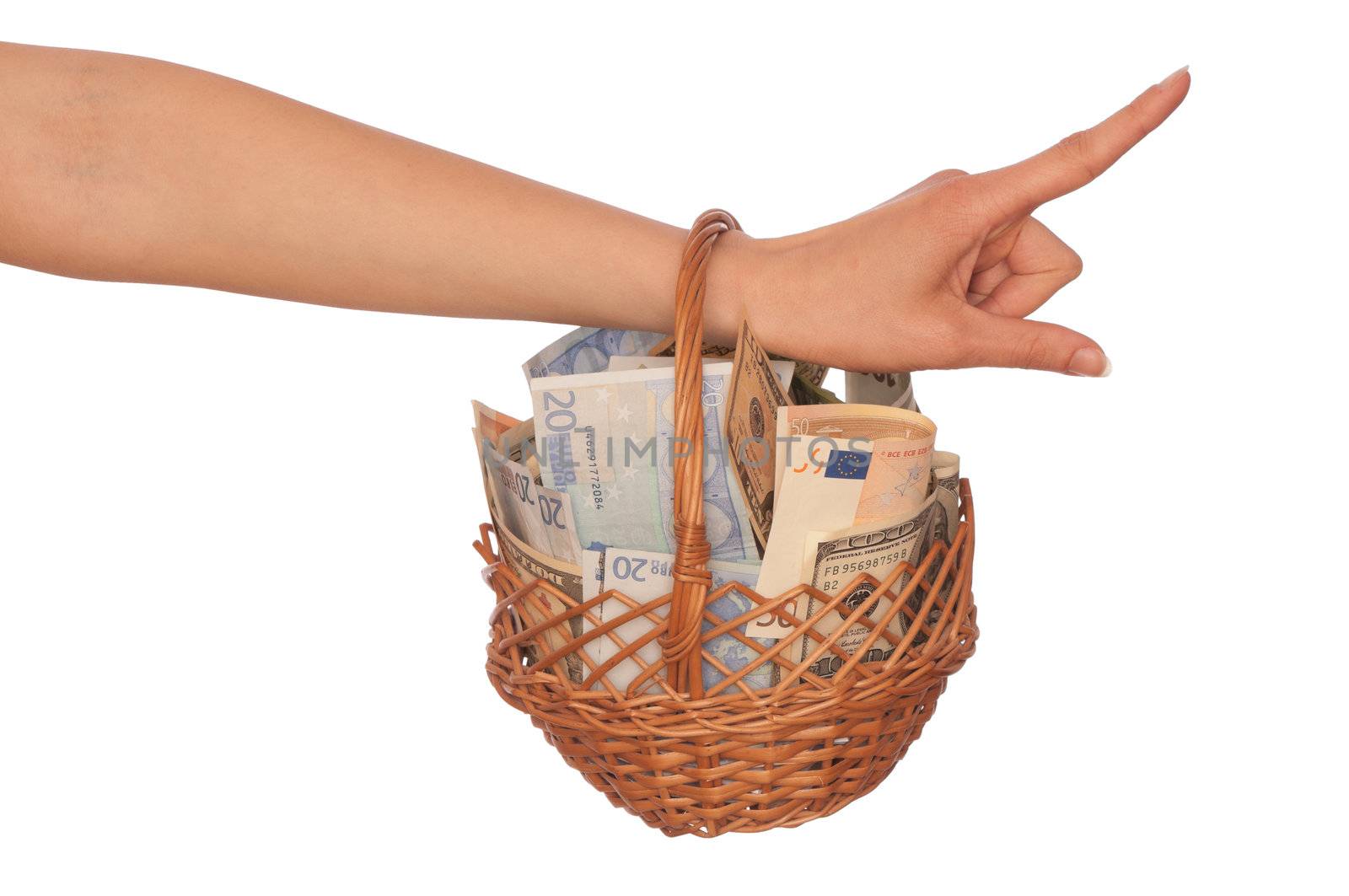 businesswoman owns the dual currency  basket with dollars and euro for stable business
