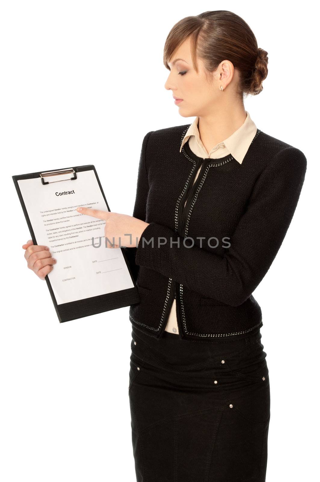 General director showing a contract for her partner