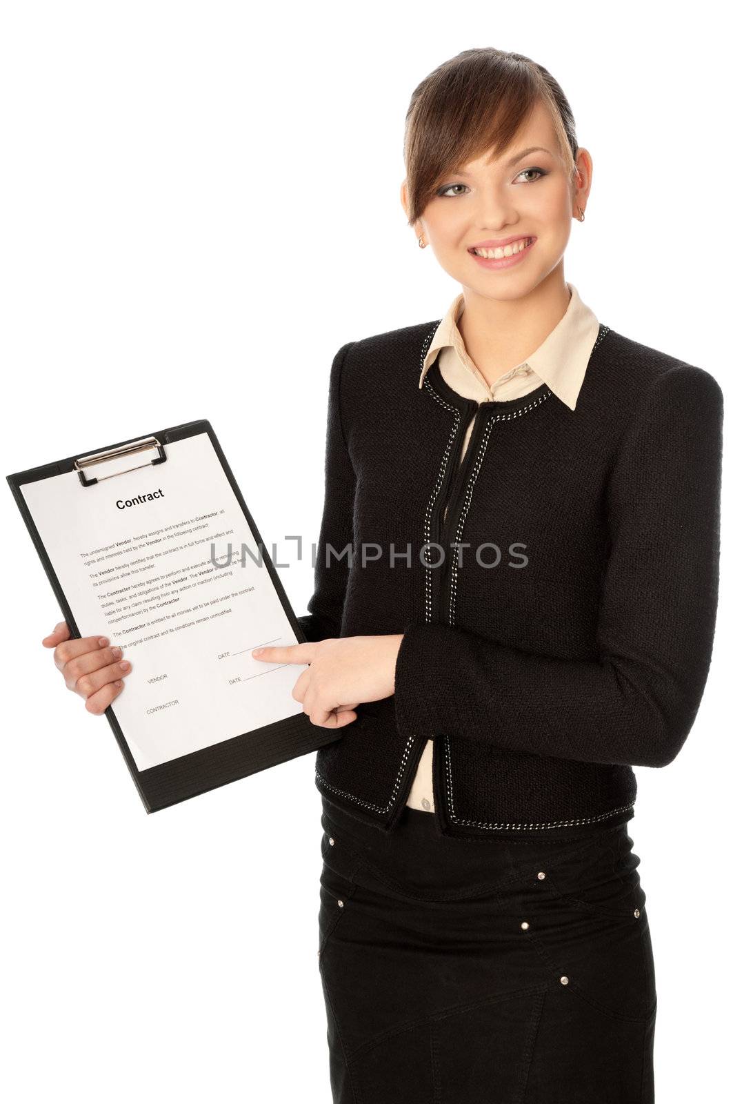 General director showing a contract for her partner