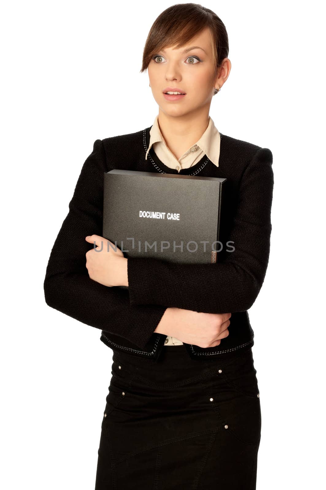 The office worker working in office and holding the document case in the hands