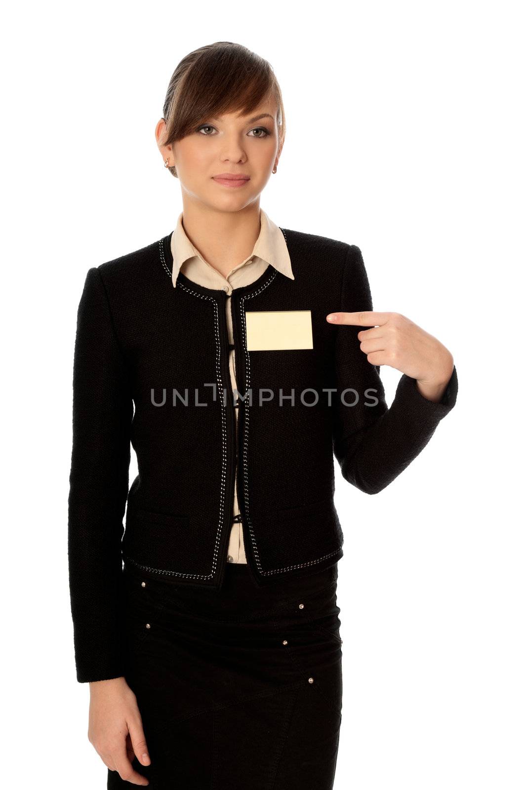 woman showing her badge at the entrance of meeting room