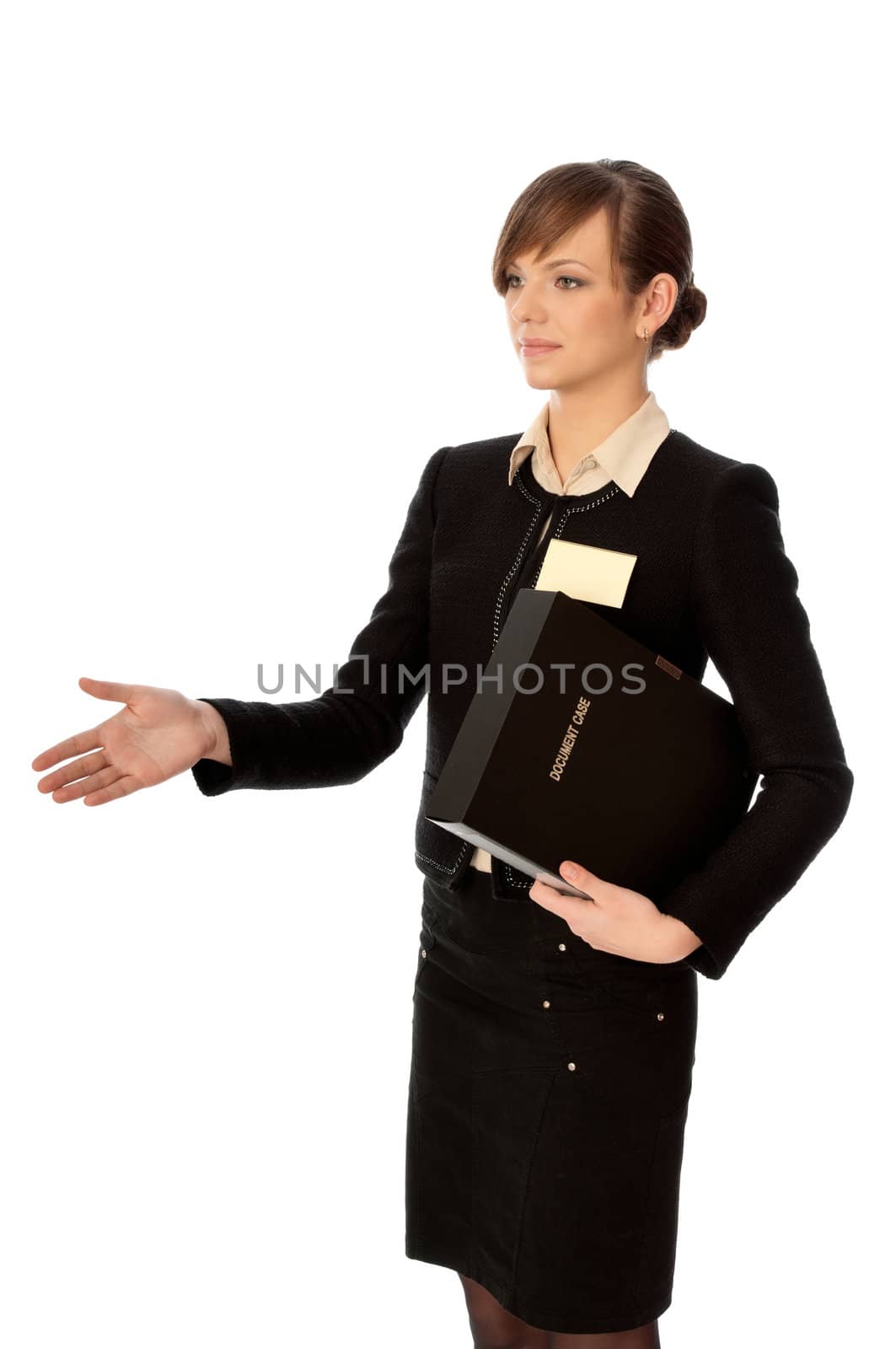 businesswoman shook hands with her partner on the meeting