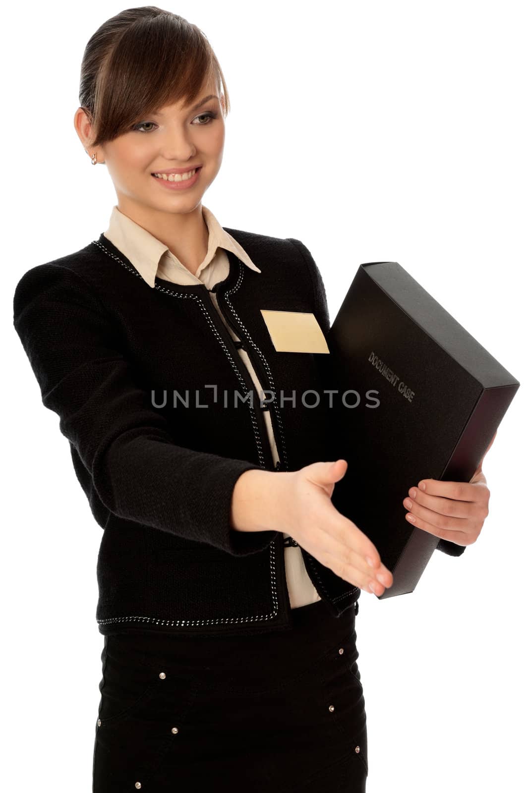 businesswoman shook hands with her partner on the meeting