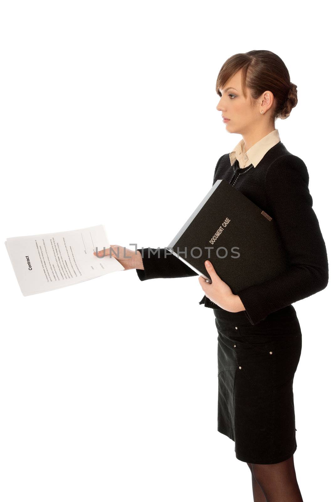 General director showing a contract for her partner