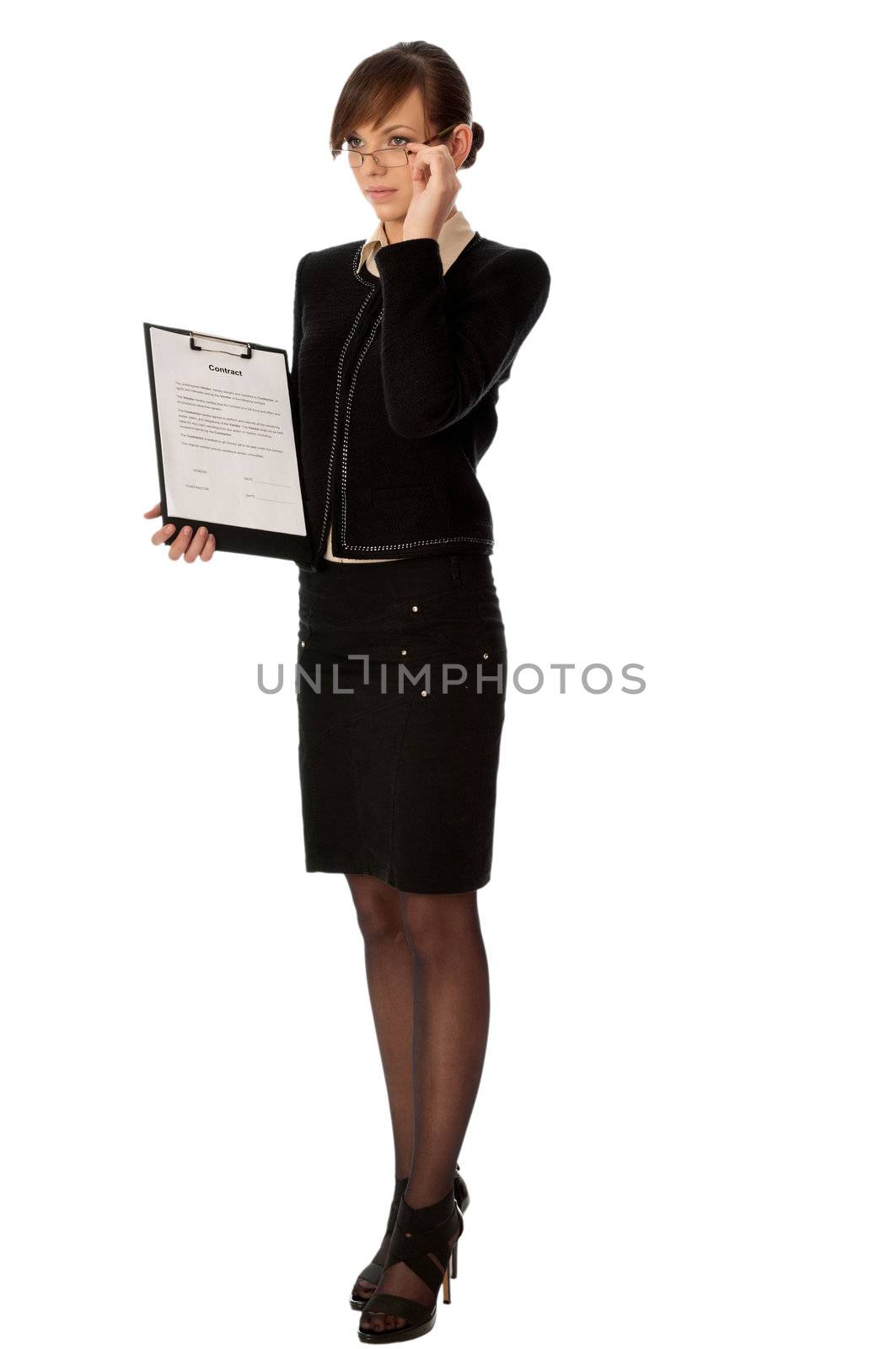 General director showing a contract for her partner