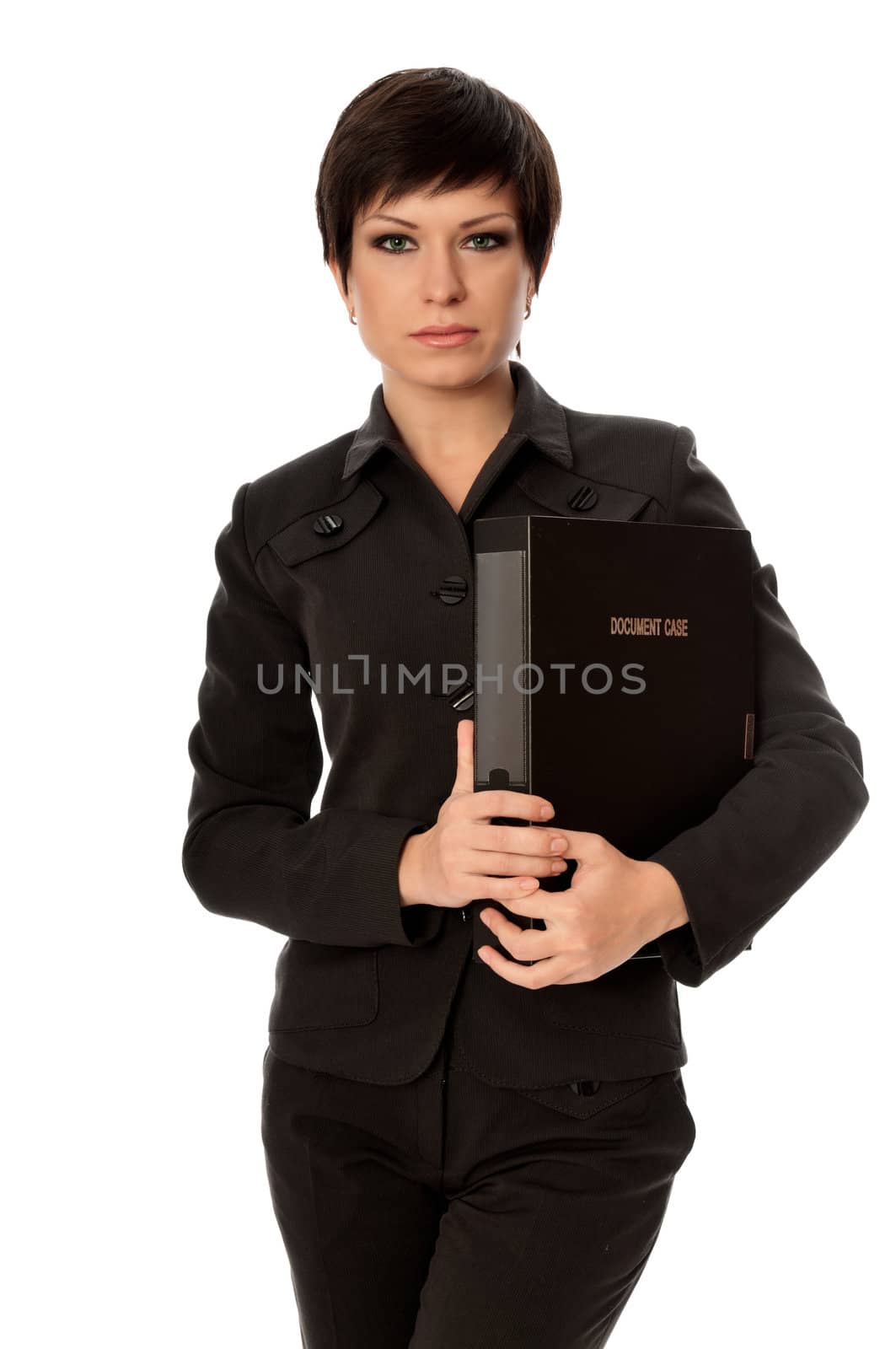 The office worker working in office and holding the document case in the hands