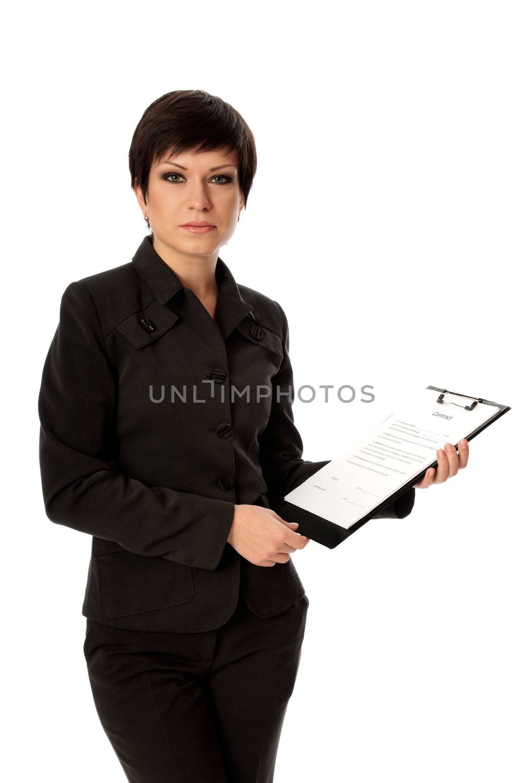 General director showing a contract for her partner