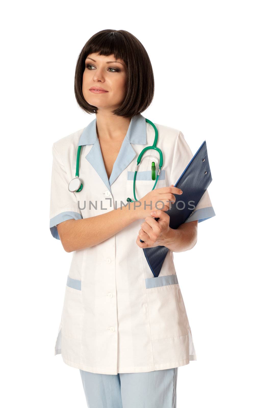 The doctor holding clipboard with blank paper in the hand